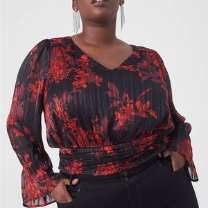 PLUS Lane Bryant NEW Classic Sheer Long-Sleeve Floral Metallic Crop‎ Blouse 20